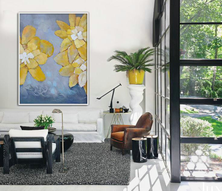 Original Painting Hand Made Large Abstract Art,Vertical Palette Knife Contemporary Art,Original Modern Art,Large Wall Art Handmade,Yellow,White,Blue.etc